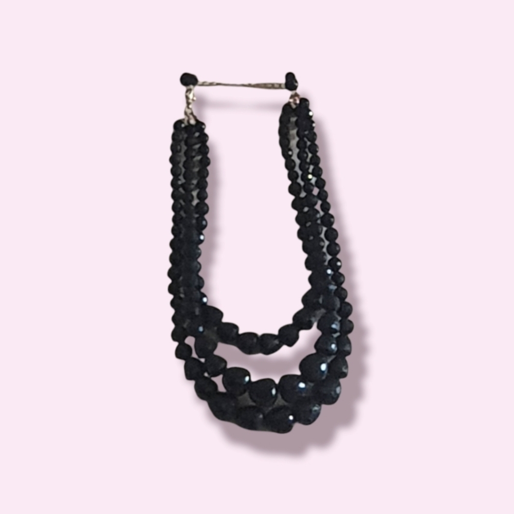 3-layer Onyx bead statement necklace
